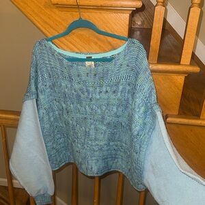 Free People Honey Cable Pullover Sweater- Siren Blue Combo- XL